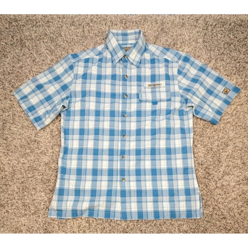Hook & Tackle Shirt Mens Medium Blue Plaid Fishing Vented Button Up Quick Dry